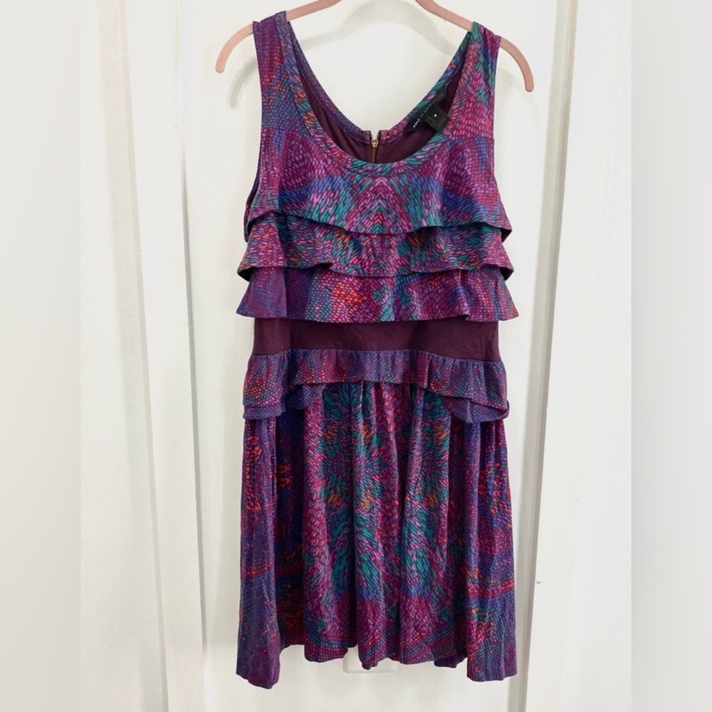 Marc By Marc Jacobs Size M Ruffled Layered Dress Designer Purple Zipper Back mod
